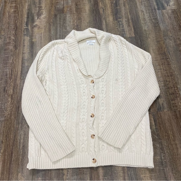 Van Heusen Cream Cable Knit Sweater‎ Cardigan Ladies XL Grandpa Core - Picture 13 of 14